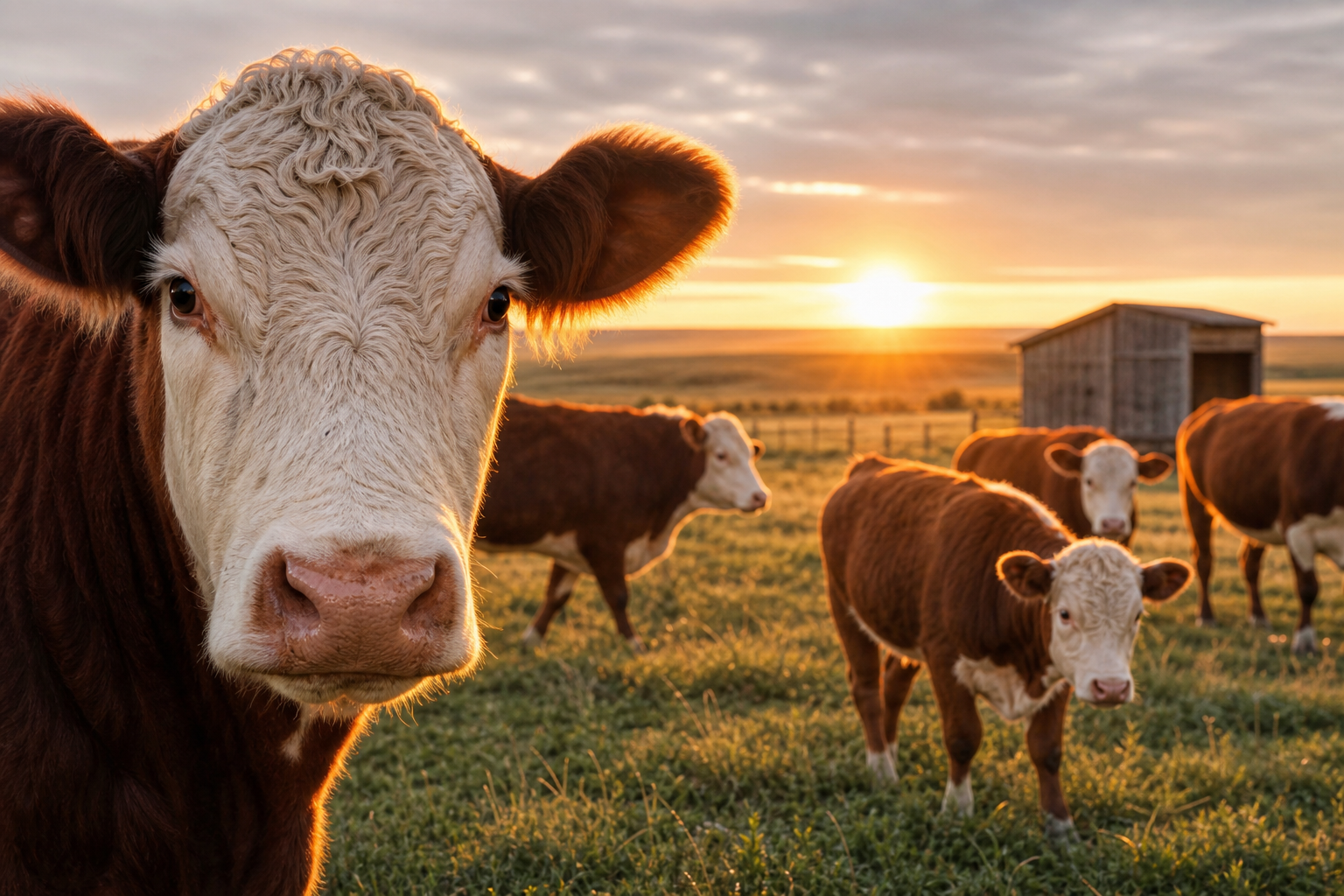 Hereford cattle grazing on open ranch land in the Texas Panhandle